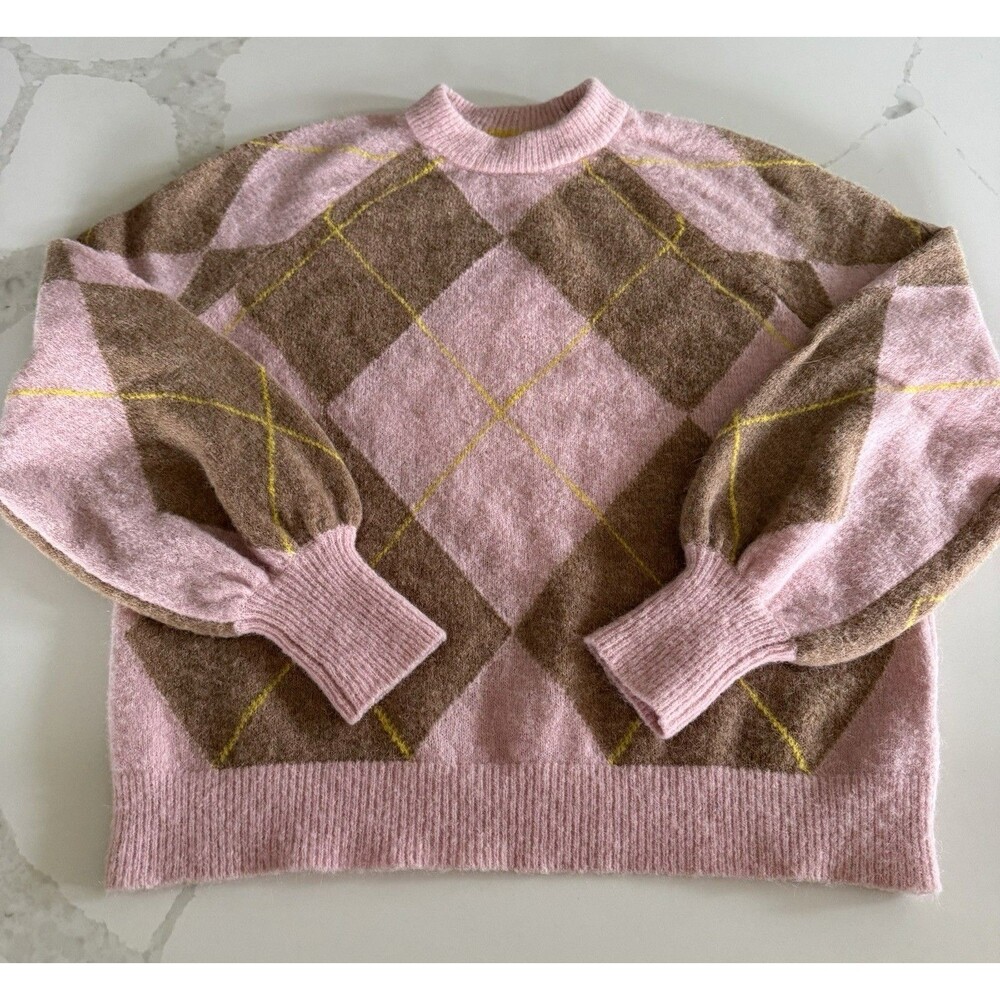 Boden Blouse n sleeve fluffy Sweater argyle Sz 8 - Picture 1 of 5